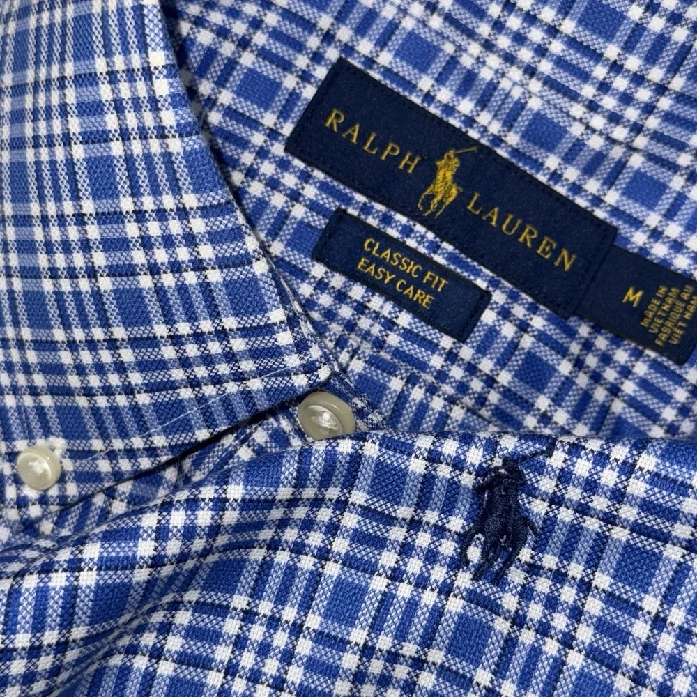 Polo Ralph Lauren Long Sleeve Button Down Easy Care Men's M Blue White‎ Plaid